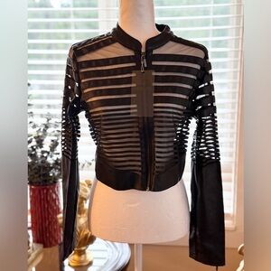 Yoki Black Sheer Striped Crop Jacket
